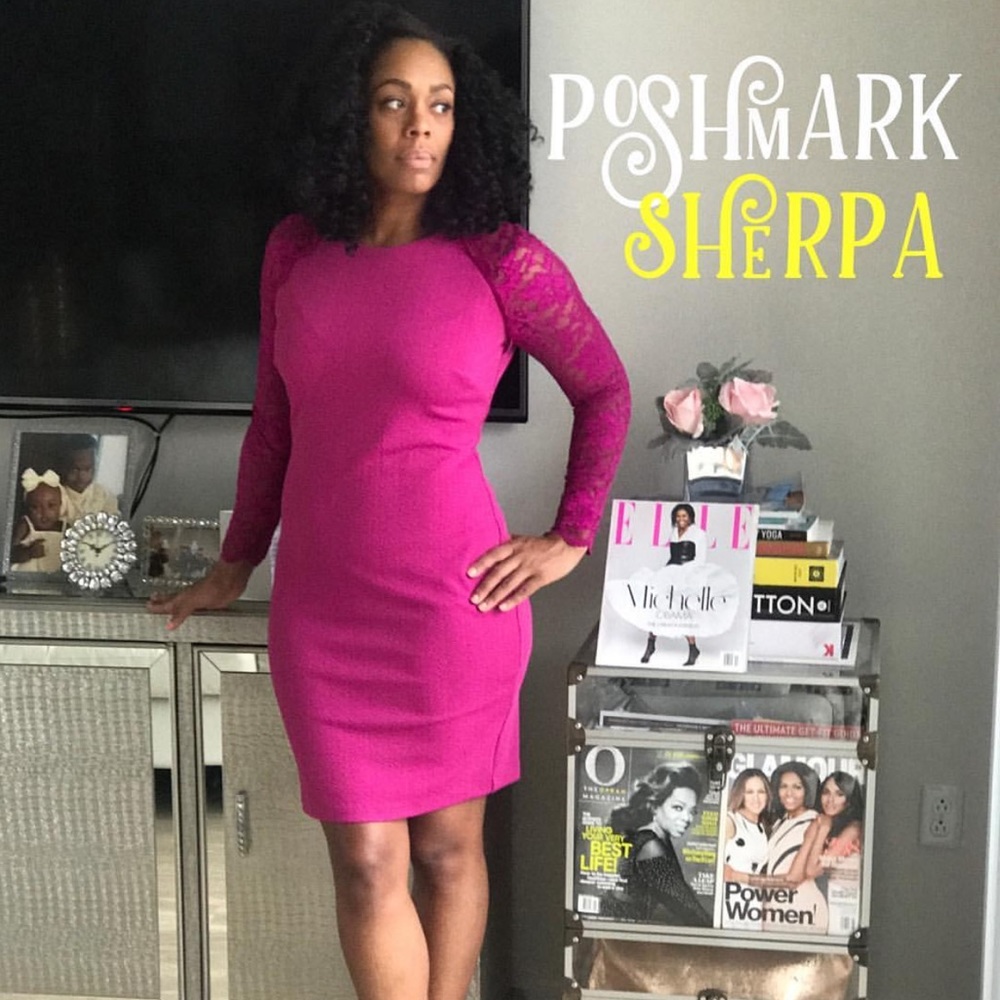 NWT Fuchsia Badgley Mischka Dress lace sleeves